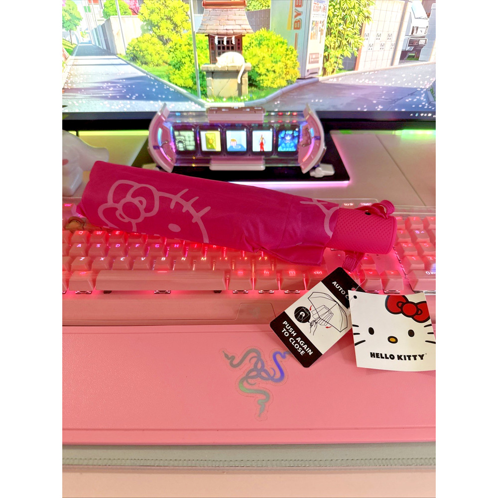 Hello Kitty Pink Umbrella Auto Open & Close Compact Travel 2025 Sanrio Face